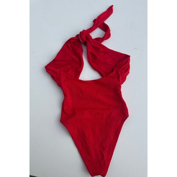 JMP The Label Santorini Red Textured Halter One-Piece Swimsuit XS NWT - Picture 5 of 7